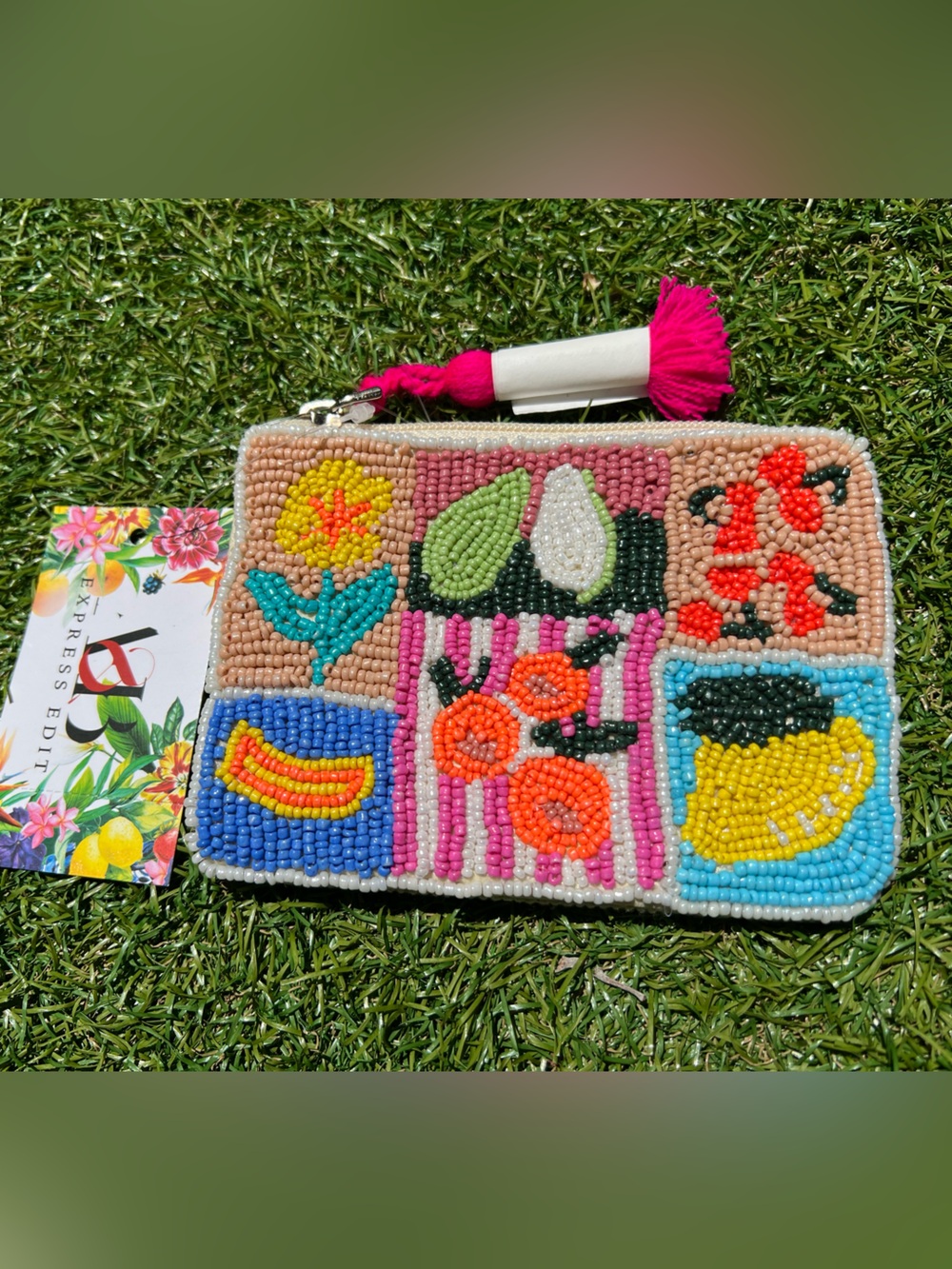 America & Beyond Hand Beaded Patchwork Fruit Coin Pouch